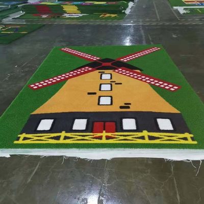 পিই পিপি ব্যাকিং কৃত্রিম ঘাস লোগো রঙ প্যাটার্ন সিন্থেটিক গর্ত মিনি ফুটবল কার্পেট